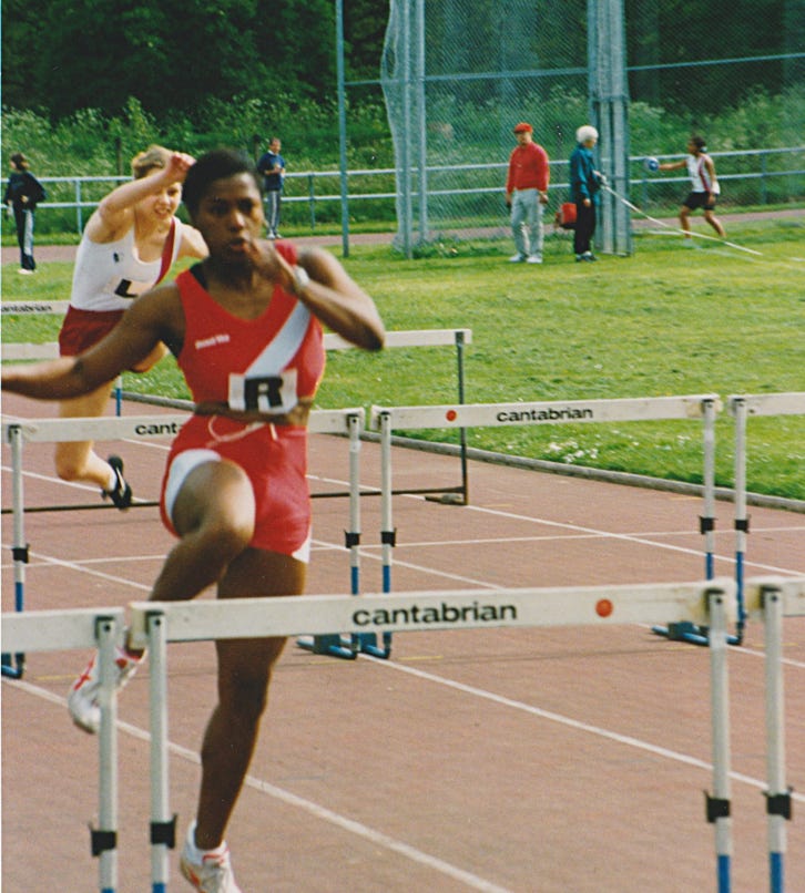 Jimenez doing the 100m hurdles